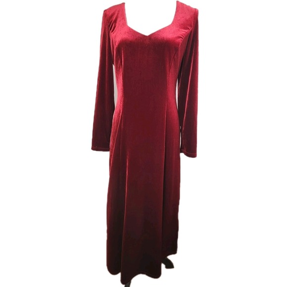 Coldwater Creek Womens Velvet Dress Size 8 Burgundy Red Holiday Whimsigoth Vtg - Picture 1 of 14